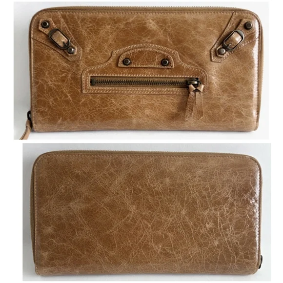 Balenciaga New Distressed Leather Zip Around Wallet Clutch With Dust Bag - Picture 2 of 16